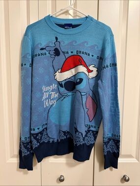 Disney Stitch Christmas Ugly Holiday Sweater Blue | Size L